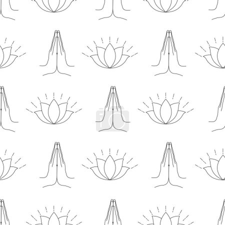 Illustration for Seamless pattern with lotuses and namaste hands. Vector illustration - Royalty Free Image
