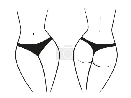 Illustration for Silhouette of a female figure in thong panties - front and back view. Vector illustration isolated on white background - Royalty Free Image