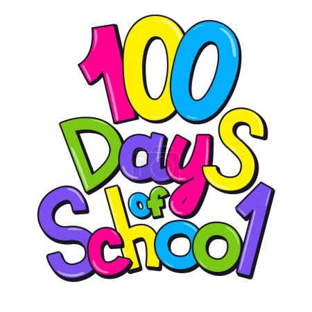 Ilustración de Inscripción 100 días de escuela en estilo cómico. Ilustración vectorial aislada sobre fondo blanco - Imagen libre de derechos
