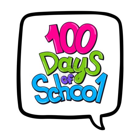 Ilustración de Burbuja del habla con un texto de 100 días de escuela en estilo cómico. Ilustración vectorial aislada sobre fondo blanco - Imagen libre de derechos