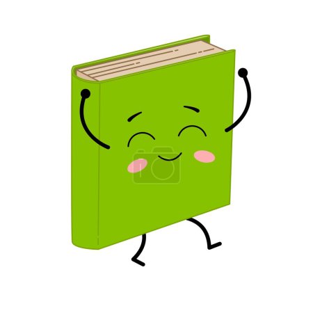 Ilustración de Lindo libro kawaii. Caricatura personaje portátil verde. Ilustración vectorial aislada sobre fondo blanco - Imagen libre de derechos