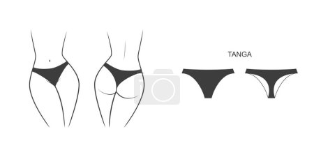 Illustration for Silhouette of a female figure in a panties - front and back view. Vector illustration isolated on white background - Royalty Free Image