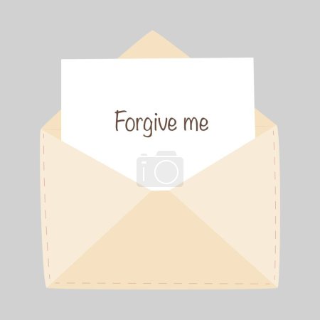 Illustration for Mail envelope with a sheet of paper with the inscription Forgive me. Vector illustration - Royalty Free Image