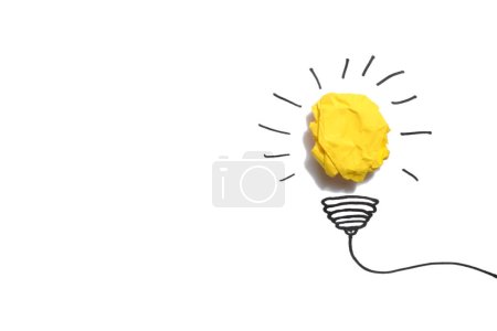Photo for Creative idea, Inspiration, New idea and Innovation concept with Crumpled Paper light bulb on white background. - Royalty Free Image