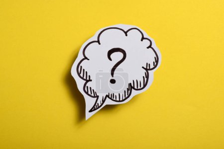 Photo for Question mark speech bubble of business concept on yellow background. - Royalty Free Image