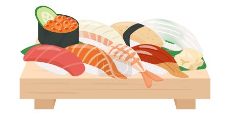 Téléchargez les illustrations : Illustration d'un assortiment de sushis - en licence libre de droit