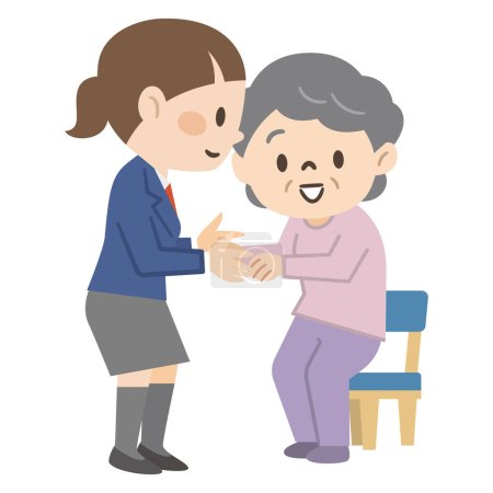 Téléchargez les illustrations : Illustration d'un jeune aidant aidant d'une grand-mère - en licence libre de droit