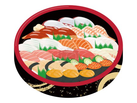 Téléchargez les illustrations : Illustration d'un assortiment de sushis - en licence libre de droit