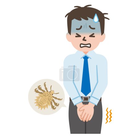 Illustration for Illustration of a man infected with pubic lice and having an itchy crotch - Royalty Free Image