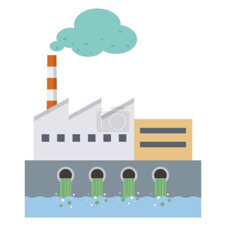Téléchargez les illustrations : Illustration vectorielle d'une usine rejetant des substances dangereuses - en licence libre de droit