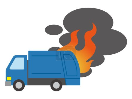 Illustration for Vector illustration of a burning garbage truck - Royalty Free Image