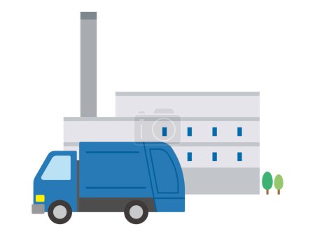 Illustration for Vector illustration of garbage truck and garbage incinerator - Royalty Free Image