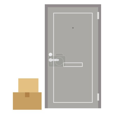Téléchargez les illustrations : Concept de service de livraison d'achat en ligne. Une boîte en carton livrée devant votre porte. - en licence libre de droit