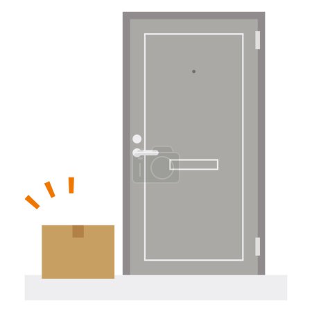Téléchargez les illustrations : Concept de service de livraison d'achat en ligne. Une boîte en carton livrée devant votre porte. - en licence libre de droit