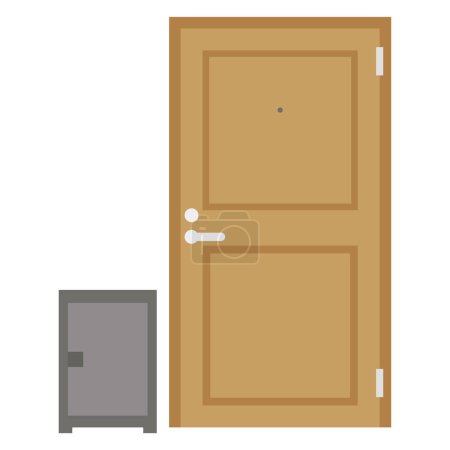 Illustration for Online purchase delivery service concept. A cardboard parcel box delivered outside your door. - Royalty Free Image