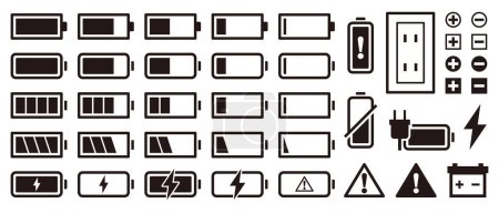 Téléchargez les illustrations : Illustration vectorielle ensemble d'icônes de batterie - en licence libre de droit