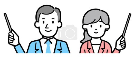 Illustration for Vector illustration of a business person man and woman with a pointing stick - Royalty Free Image