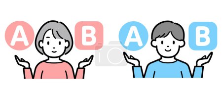 Illustration for Vector illustration of men and women comparing A and B - Royalty Free Image