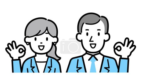 Téléchargez les illustrations : Illustration vectorielle d'un homme et d'une femme d'affaires qui donne un signe OK - en licence libre de droit