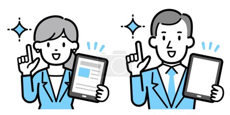 Ilustración de Ilustración vectorial de una persona de negocios hombre y mujer con una tableta PC - Imagen libre de derechos