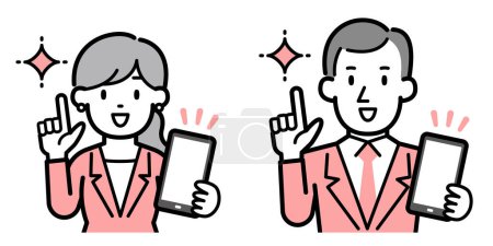 Vector illustration of business men and women with smartphones