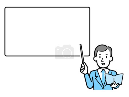 Ilustración de Ilustración vectorial de un empresario explicando usando una pizarra - Imagen libre de derechos