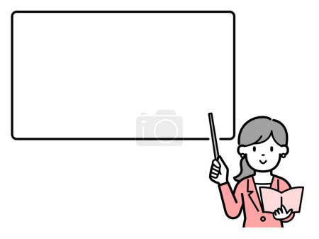 Illustration for Vector illustration of a business woman explaining using a whiteboard - Royalty Free Image