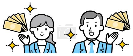 Illustration for Businessman and businesswoman with money vector illustration - Royalty Free Image