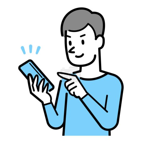Téléchargez les illustrations : Illustration vectorielle d'un homme utilisant un smartphone - en licence libre de droit