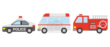 Illustration for Vector illustration of emergency vehicle, police car and ambulance and fire truck - Royalty Free Image