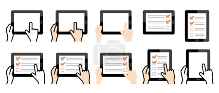 Illustration for Vector illustration of operating a tablet PC - Royalty Free Image