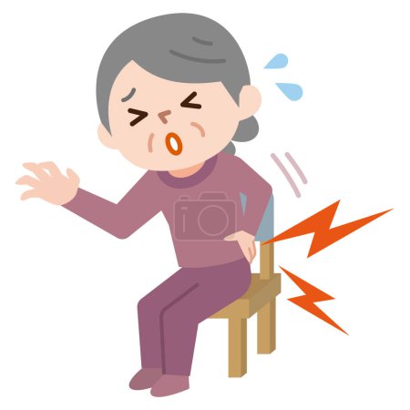 Illustration for Vector illustration of a senior woman who hurt her back from sitting for a long time - Royalty Free Image