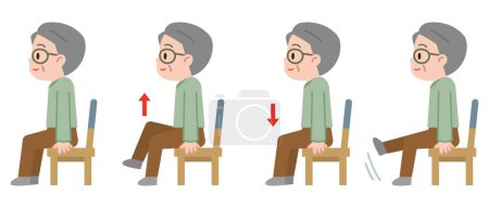 Ilustración de Ilustración vectorial de un hombre mayor ejerciendo usando una silla - Imagen libre de derechos