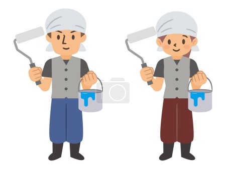 Illustration for Vector illustration of a craftsman with a paint roller - Royalty Free Image