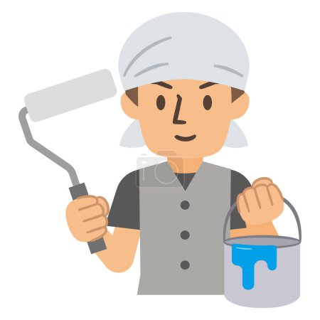 Illustration for Vector illustration of a male workman holding a paint roller - Royalty Free Image