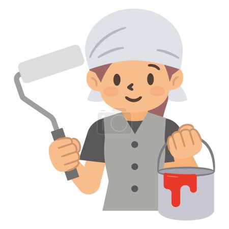 Illustration for Vector illustration of a female craftsman holding a paint roller - Royalty Free Image