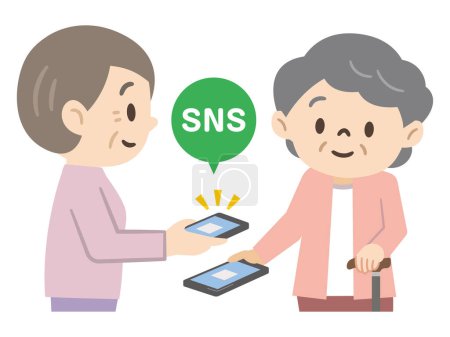 Téléchargez les illustrations : Illustration vectorielle d'une femme âgée échangeant des SNS - en licence libre de droit