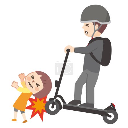 Téléchargez les illustrations : Illustration vectorielle d'un accident de la circulation causé par un scooter électrique - en licence libre de droit