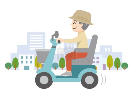 Illustration for Vector illustration of a senior man riding an electric cart - Royalty Free Image