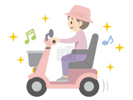 Illustration for Vector illustration of a senior woman riding an electric cart - Royalty Free Image