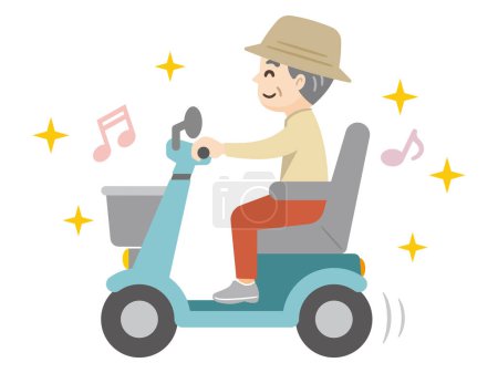 Téléchargez les illustrations : Illustration vectorielle d'un homme âgé conduisant un chariot électrique - en licence libre de droit