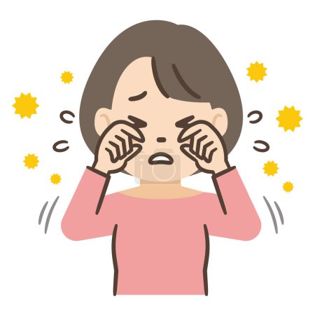 Téléchargez les illustrations : Illustration vectorielle d'une femme aux yeux démangeaisons dues au pollen - en licence libre de droit