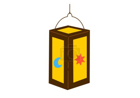 Illustration for Rectangle Lantern with moon and stars for Saint Martin day or Laternenumzug,traditional german and european light festival for children.Vector illustration on white background. - Royalty Free Image