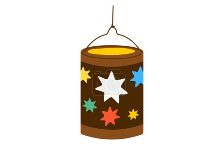 Illustration for Lantern with stars for Saint Martin day or Laternenumzug,traditional german and european light festival for children.Vector illustration on white background. - Royalty Free Image