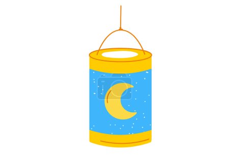 Illustration for Blue Lantern with moon for Saint Martin day for Laternenumzug,traditional german and european light festival for children.Vector illustration on white background. - Royalty Free Image