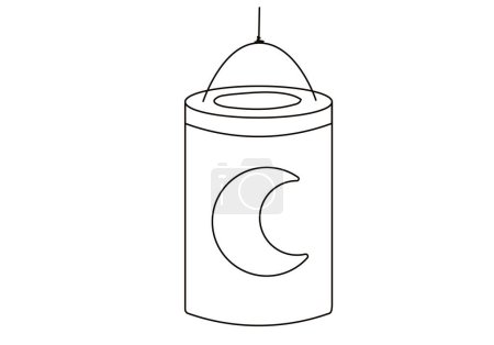 Illustration for Blue Lantern with moon for Saint Martin day for Laternenumzug,traditional german and european light festival for children.Vector line illustration on white background. - Royalty Free Image