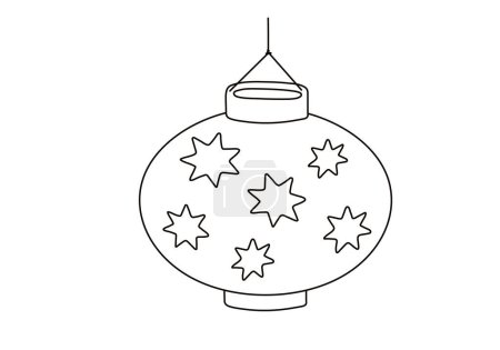 Illustration for Round Lantern with stars for Saint Martin day or Laternenumzug,traditional german and european light festival for children.Line vector illustration on white background. - Royalty Free Image