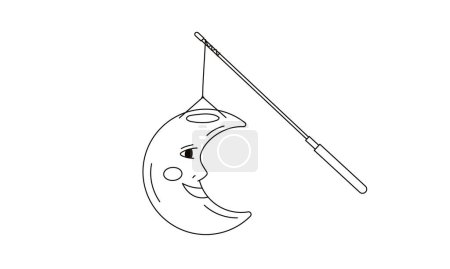 Illustration for Moon Lantern on stick for Saint Martin day or Laternenumzug,traditional german and european light festival for children.Line vector illustration on white background. - Royalty Free Image