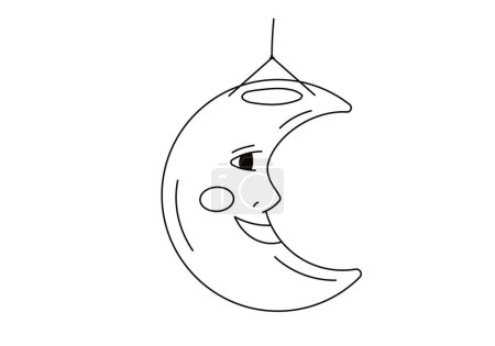 Illustration for Moon Lantern for Saint Martin day or Laternenumzug,traditional german and european light festival for children.Line vector illustration on white background. - Royalty Free Image