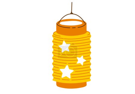 Illustration for Yellow Lantern with stars for Saint Martin day or Laternenumzug,traditional german and european light festival for children.Vector illustration on white background. - Royalty Free Image